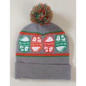 Slurpee 50th Anniversary 7-11 Beanie Toque - Gray Hat Cap With Pom OSFM EUC